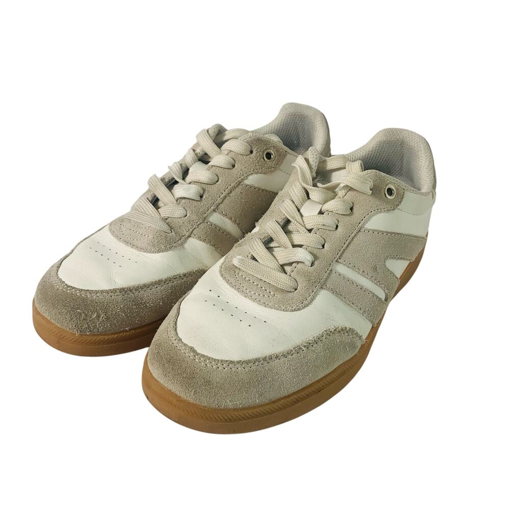 Lucky Step White Beige Leather Suede Retro Sneakers Women’s Sz 7 Casual Gum Sole
